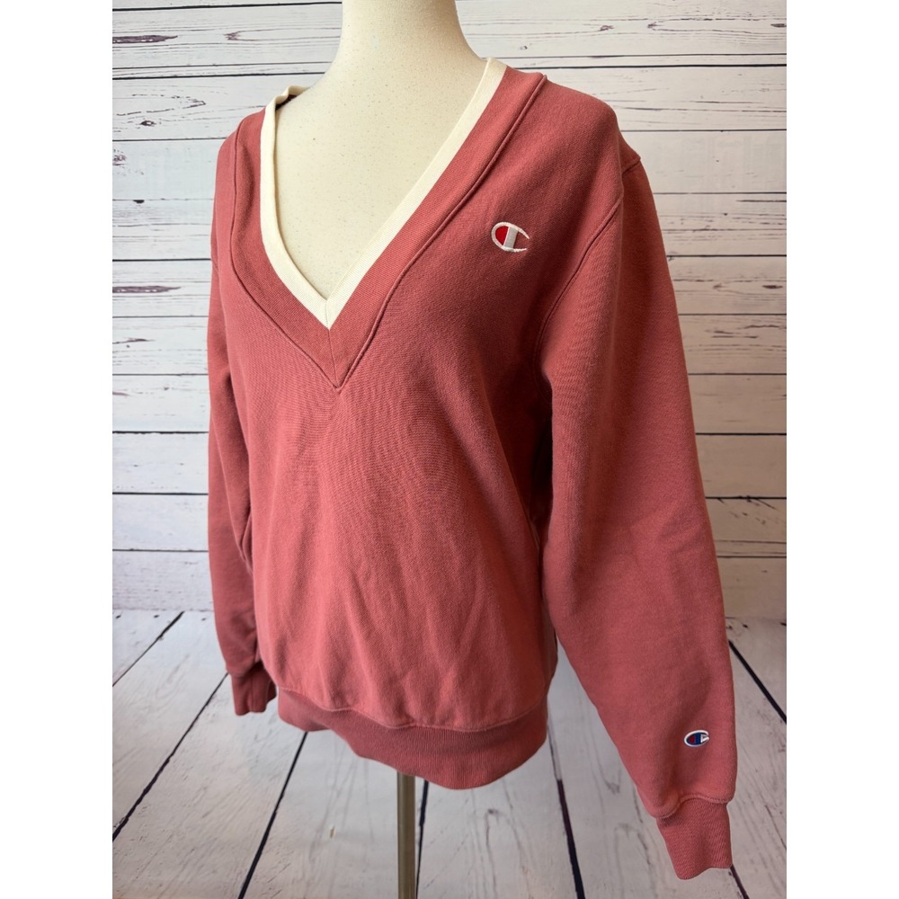 Champion Reverse Weave Sweatshirt Small V-Neck Fleece Pullover Womens Vintage